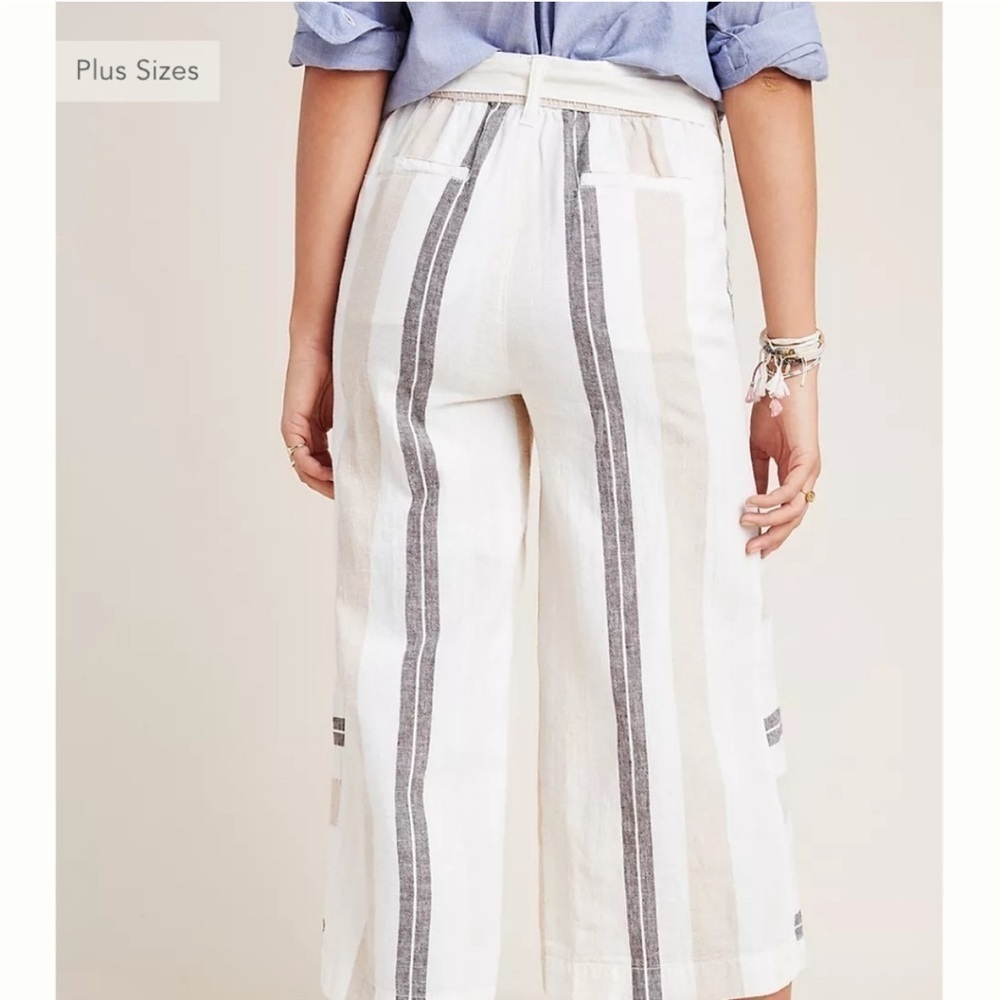 By Anthropologie Cropped Wide Leg
Linen Cotton Gauze Pant Neutral Stripe Size XS - Picture 3 of 13